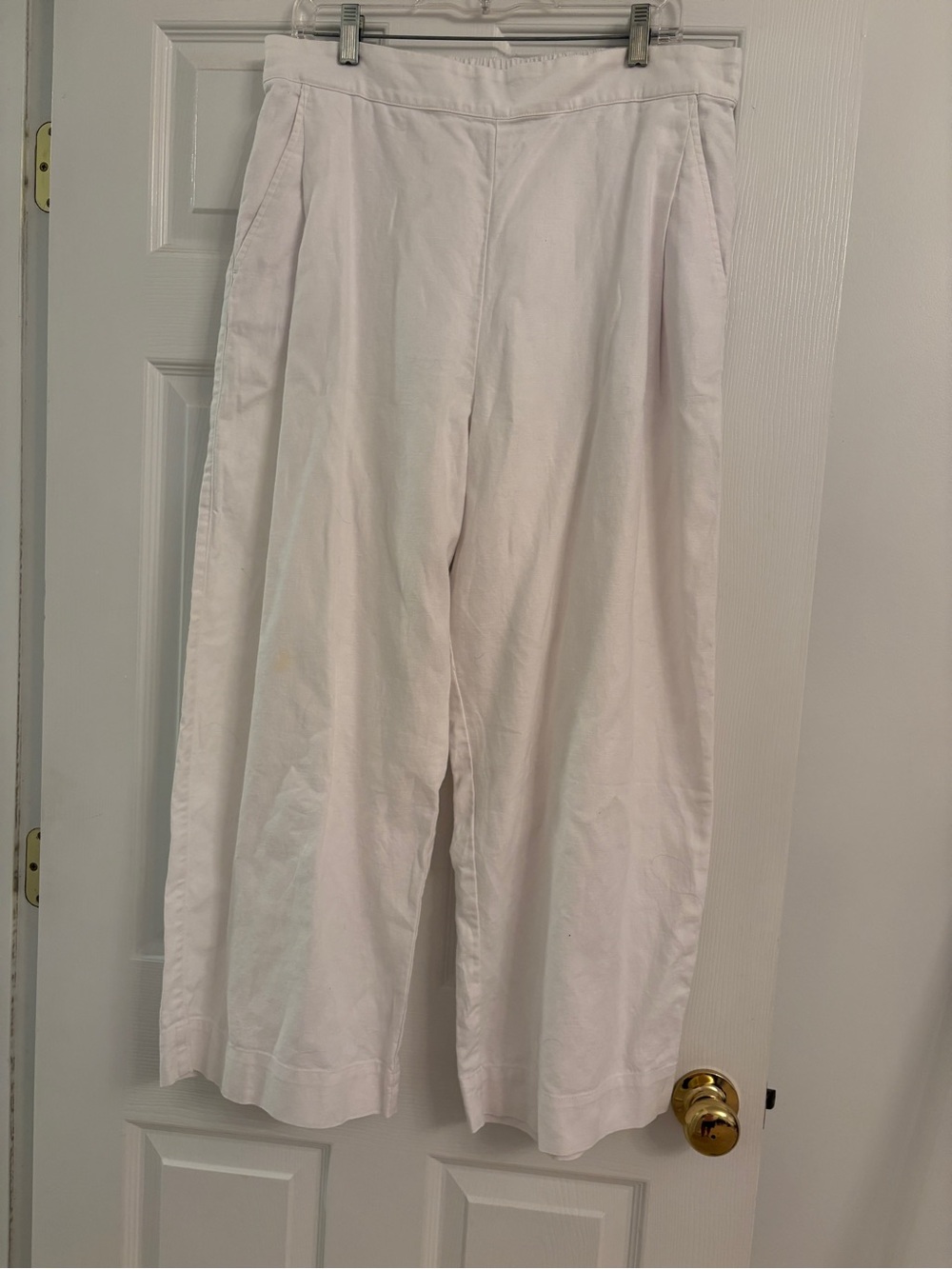 Madewell Cotton Linen Pull-On Wide Leg Pants White High Rise Pleated Resort